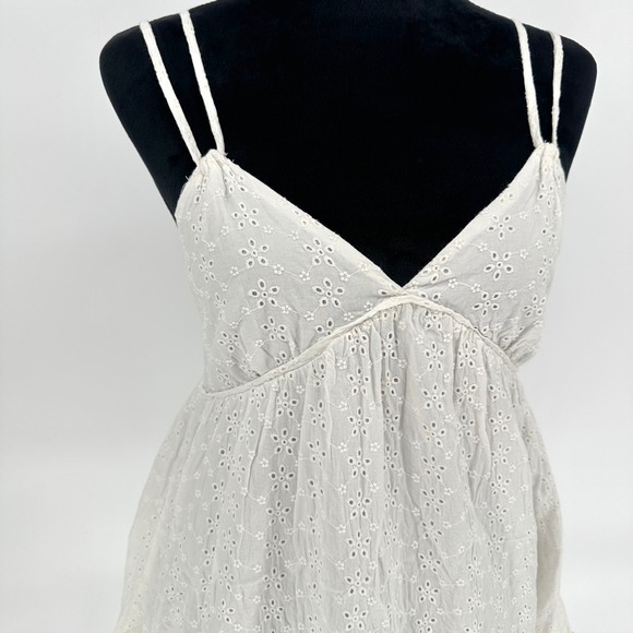 Wild‎ Fable White Eyelet Cami Babydoll Mini Short Dress Ruffle Hem Medium - Picture 2 of 10